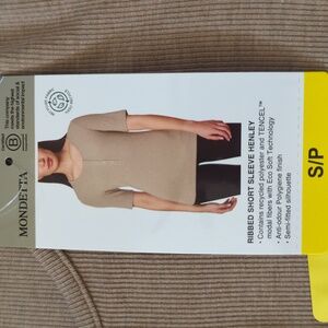 S: Mondetta Ribbed Short sleeve Henley 1/4 down button Tencel Tshirt